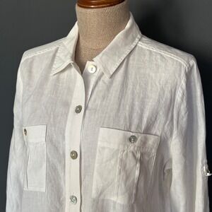 Anne Fontaine Paris Linen Tunic Shirt | Size 40 | White MOP Buttons